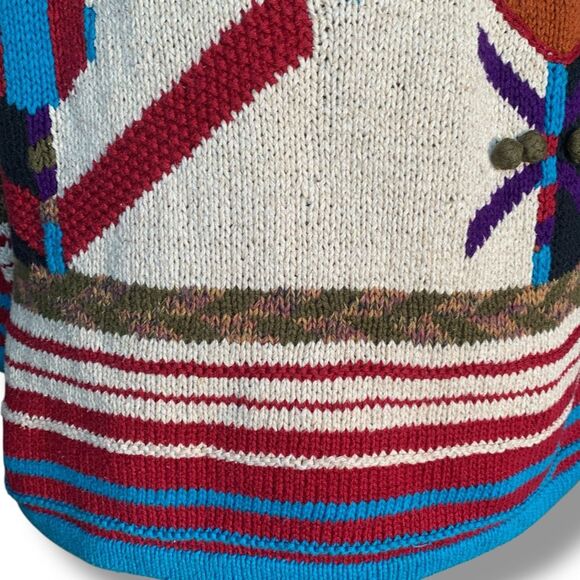 Vintage 90s Abstract Knit Sweater Bold Graphic Oversized Red Stripe Large Weave - Picture 5 of 11